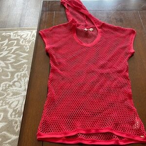 Roxy Crocheted Swim Suit Cover-up. Red. See thru. With hood. Medium
